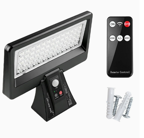 Solar-powered outdoor wall light with remote control, featuring smart light and motion sensors—ideal for courtyards and patios.