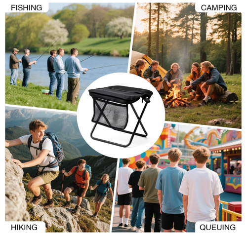 Pocket Chair Folding for Adult - Foldable Handbag Camping Stool for Travel Fishing Hiking Queue Up Outdoor Activities, Portable Compact Stool with Carry Pouch for Storage (11 x 9.1 Inch)
