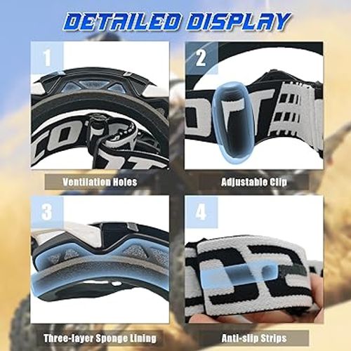 Motocross Goggles,UV Protection Dirt Bike Goggles with Removable Nose Guard for Motorbike,Off Road,ATV,UTV