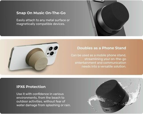 Magnetic Portable True Wireless Speaker Phone Stand IPX6 Waterproof Protection Long Play Time