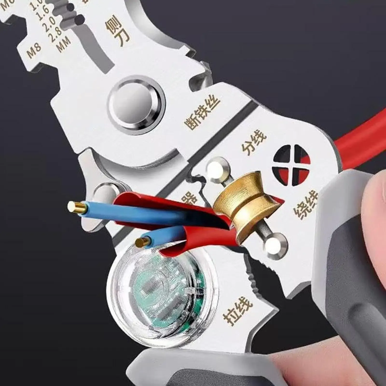10 in 1 Wire Stripper Pliers with Voltage Tester, Multifunctional Wire Stripping Tool,Portable 0.6-2.8mm Cable Stripper Cutter Tool with Non-Slip Grip,Electrician Wire Cutting Splitting Crimping Tools