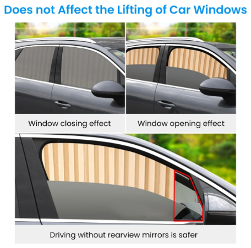 Car Curtains Magnetic Universal Fit Window Privacy Sunshade Pleated Removable ( 4 Pcs ) - Cream-Beige