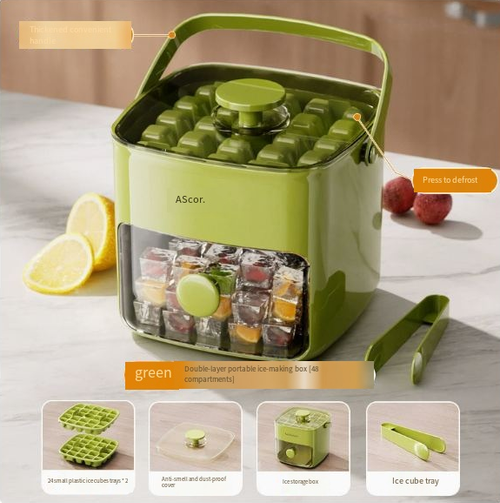 Press-type ice cube tray, large capacity food-grade ice maker, ice ball freezer, ice storage device, food-grade quick-release ice tray, large capacity ice cube and ice ball storage box for refrigerators.