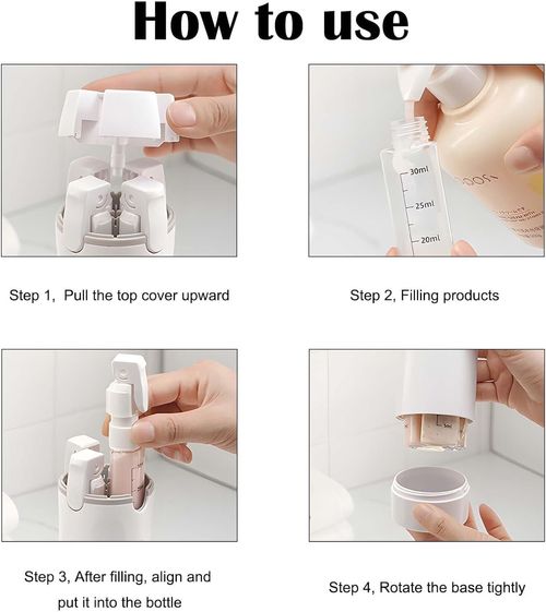 4-in-1 Travel Size Toiletries Bottles - Refillable, Leakproof, Portable Shampoo, Lotion, Conditioner, and Cream Containers - Transparent Design with Measurement Markings and Labels