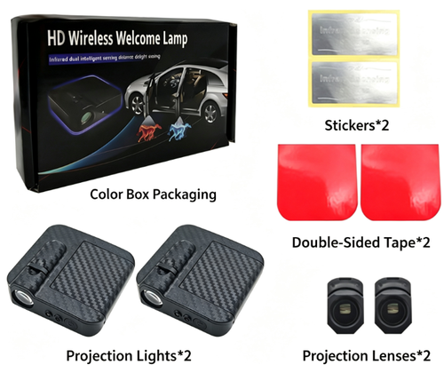 2PCS Car Door Lights Logo Projector, Wireless Car Door Logo Light, LED Welcome C