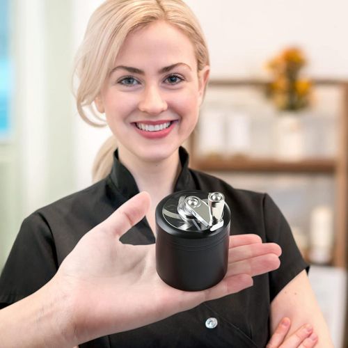 Grinder Crusher Pollen Herb Mill with Hand Crank for Dried Herbs Spice Spices Herb Made of Zinc Alloy 4-Piece Set with Pollen Scraper Black