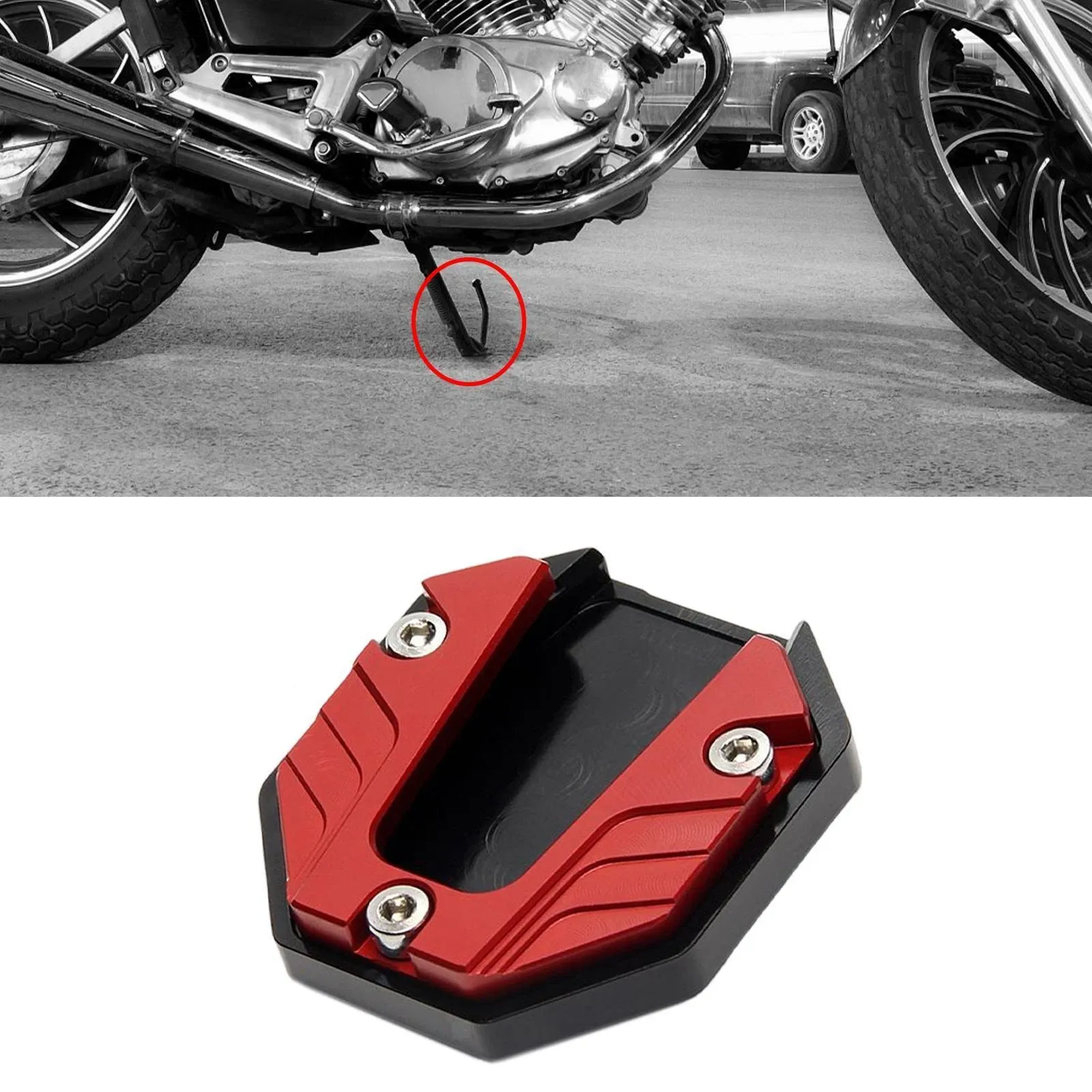 Motorcycle Kickstand Extension Pad Universal Modification Red