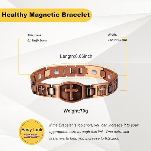 Copper Bracelets for Men, 99% Pure Copper Cross Bracelets Ring Suit Jewelry, with 3500 Gauss