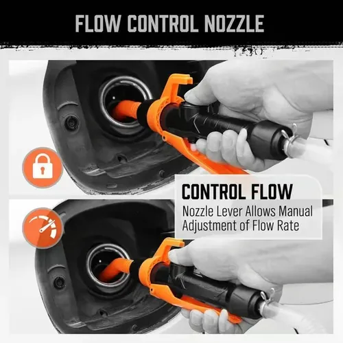 Gas Transfer Pump Battery Powered - Fuel Transfer Pump with Nozzle - Battery Operated Gas Pump With 3 FT Long Hose 2.2 GPM Transfer Pump For Water Kerosene Gas Can