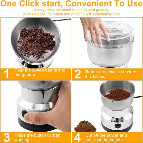 Coffee Grinder, Electric Automatic Grinder with with 4 Stainless Steel Blades 300ml Coffee Mill Grinder One Button Use Coffee Bean Portable Electric for Rice Seeds
