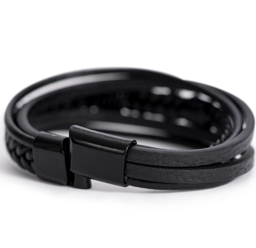 Multilayer Mens Bracelet , Genuine Leather with Cross, Christian Bracelet