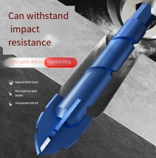 Five-piece set of blue sharp-tooth drill bits for upgrading ceramic dry drilling of tiles, glass, marble, concrete, and stainless steel.