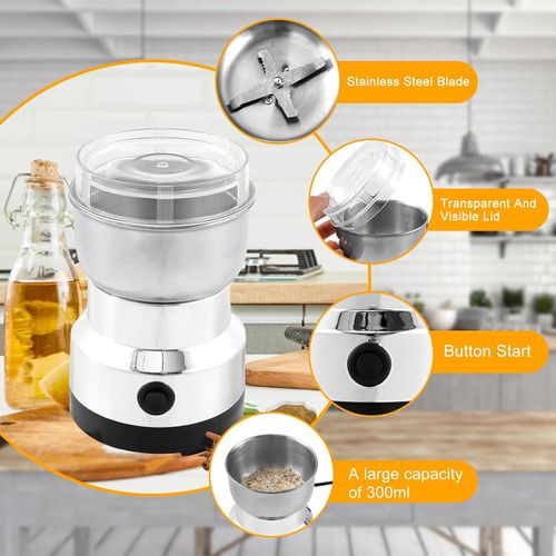 Coffee Grinder, Electric Automatic Grinder with with 4 Stainless Steel Blades 300ml Coffee Mill Grinder One Button Use Coffee Bean Portable Electric for Rice Seeds