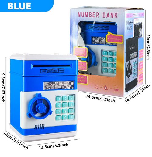 Creative Kids Piggy Bank Automatic Mini Safe Cash Dual Languages Voice Saving Money Box Password Counter Box Code Key Lock Coin Bank ATM Rolling Money with Light SafeToy Gifts