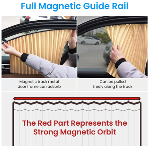 Car Curtains Magnetic Universal Fit Window Privacy Sunshade Pleated Removable ( 4 Pcs ) - Cream-Beige