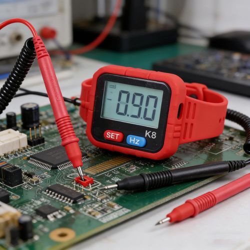 Digital Multimeter Wristband – Compact, Portable Tester, Resistance & Continuity Testing, Rechargeable USB Power, Red Strap