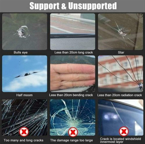 Windshield Crack Repair Kit, DIY Glass Repair Resin for Chips,Curing Films, Scraper, Quick Fix, Saves Cost, Portable, for Laminated Auto Glass