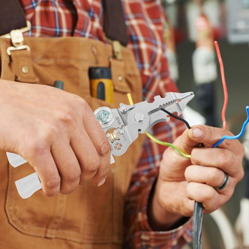10 in 1 Wire Stripper Pliers with Voltage Tester, Multifunctional Wire Stripping Tool,Portable 0.6-2.8mm Cable Stripper Cutter Tool with Non-Slip Grip,Electrician Wire Cutting Splitting Crimping Tools