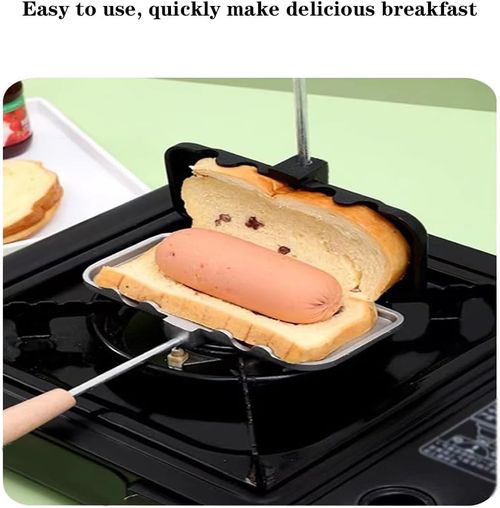 Sandwich Maker, Double-Sided Hot Dog Toaster, Nonstick Sandwich Skillet with Removable Handle,Sandwich Baking Pan for Indoor Outdoor Camping Home Kitchen Breakfast