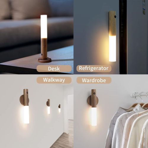 Night Light Motion Sensor, for Kids Toddler Baby Nursery, Magnetic Rechargeable LED Wall Lamp, Portable Wooden Wall Sconce, Battery USB Touch, for Bedrooms Corridors Stairs Bathroom