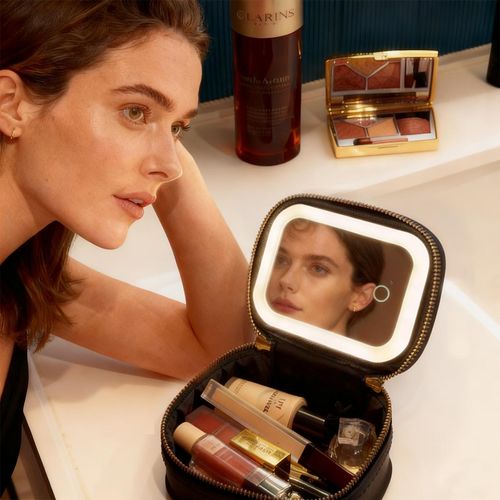 Leopard Print Mini Travel Makeup Bag with LED Light Mirror, 500mah Rechargeable Touch Dimmable Beauty Storage Pouch for Travel, Travel Cosmetic Bag