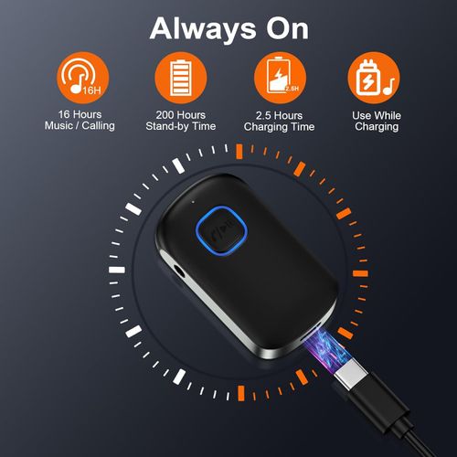 Bluetooth Car Receiver, 3.5mm AUX Bluetooth Adapter with Noise Cancellation, Wireless Audio Receiver for Home Stereo Wired Headphones, Hands-Free Calling, 16H