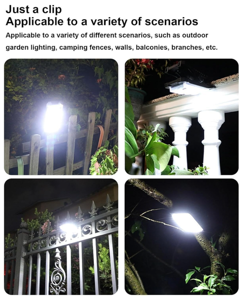 Solar Clip Lamp, Rechargeable Motion Sensor Light, Waterproof Outdoor Camping Light with 73 LED Beads, Wide-Angle Lighting