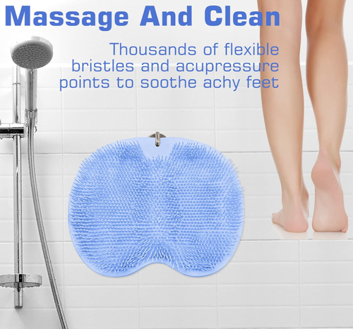 Shower Foot and Back Scrubber Massage Pad, Silicone Foot Scrubber Mat with Suction Cups, Wall Mount Back Washer, Non Slip Exfoliating Foot Brush for Shower, Men, Women, Seniors