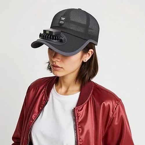 Adults Mesh Baseball Cap Fishing Beach Hats with Solar Fan, Summer UV Protection Sun Hat, Solar Powered USB Charging Sunhat