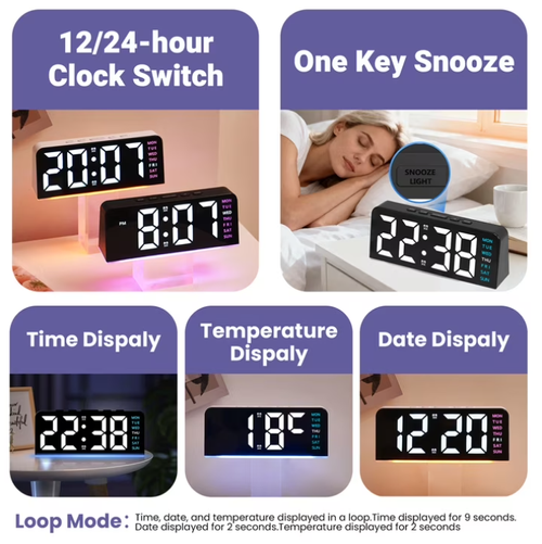 Small Digital Clock with Night Light, Desk Alarm Clocks for Bedrooms, Heavy Sleepers, Kids