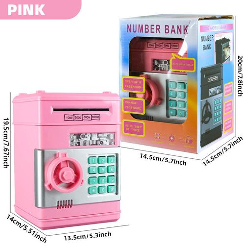 Creative Kids Piggy Bank Automatic Mini Safe Cash Dual Languages Voice Saving Money Box Password Counter Box Code Key Lock Coin Bank ATM Rolling Money with Light SafeToy Gifts