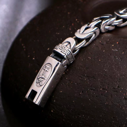 Men's Trendy Silver-Plated Bracelet – Vintage-Style Woven Chain with Dragon-Bone and Peace Patterns