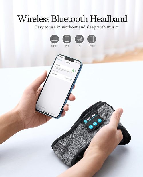 Enjoying ENJ01 Bluetooth 5.2 Wireless Sleep Headphones - Grey, Modern, Comfortable for Side Sleepers, Adults & Teens - 10H Battery, 2-Year Warranty