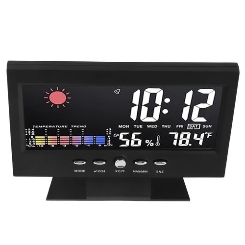 Digital Weather Clock with Bar Display, Electronic Temperature Clock, Colored Digital Alarm Clock with Temperature and Humidity Monitor, Alarm Function and Countdown