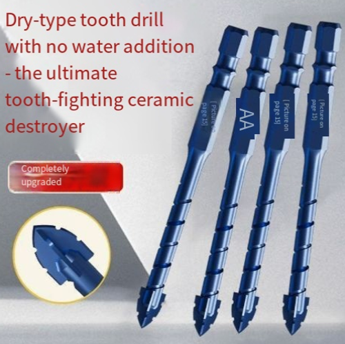 Five-piece set of blue sharp-tooth drill bits for upgrading ceramic dry drilling of tiles, glass, marble, concrete, and stainless steel.