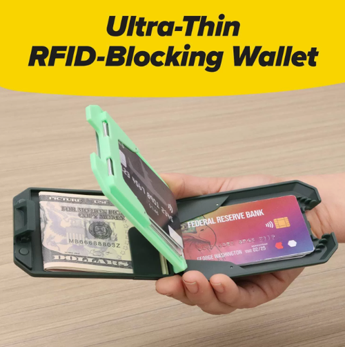 SLIM MINT Wallet Leather Edition Ultra-Thin RFID-Blocking, AS-SEEN-ON-TV, ID Theft Protection, Easy to Carry, Reach Cards & Cash with a Touch of a Button, Aluminum Outer Shell,