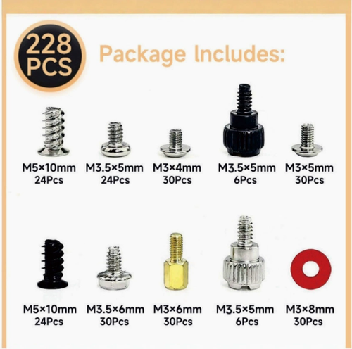 228pcs Boxed Desktop PC Case Screw Set - Complete Set for DIY PC Assembly, Includes Motherboard, Hard Drive, Power Supply, and Optical Drive Screws.