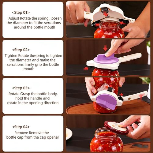 New Manual Adjustable Jar & Bottle Opener – Non-Slip, Effort-Saving, Multi-Functional Tool for Easy Lid Removal