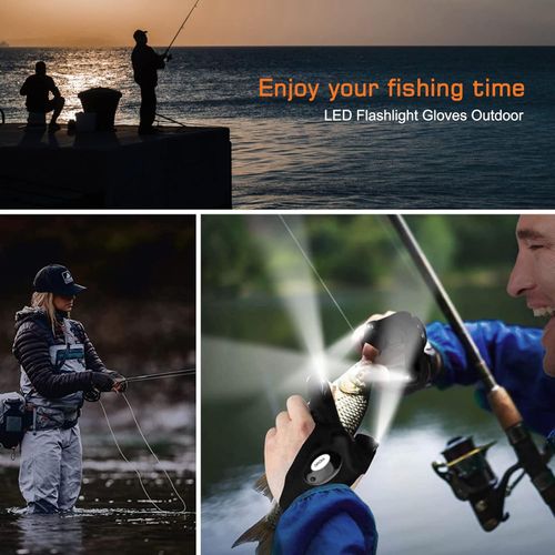 Men's Neoprene Plastic Cotton LED Hands-free Fishing Camping Hiking Repairing Gear Unique Finger Flashlight Gloves Tool
