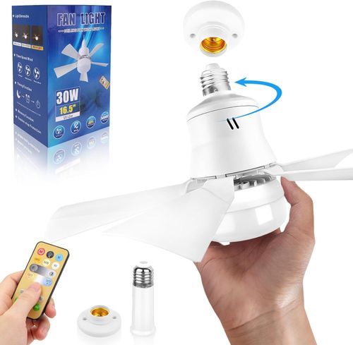 Socket Fan Light with Remote Control - socket ceiling fan 15.75-in ceiling fans with lights and remote Ideal for Bedroom Kitchen Dining Room and Living Room balcony Garage restaurant shop indoor