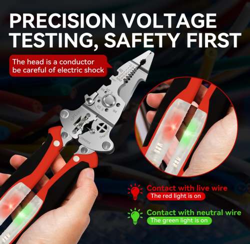 16-in-1 Foldable Wire Stripper with 12–250V Voltage Tester