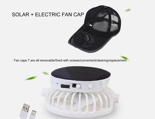 Baseball Cap with Fan Cooling Solar Fan Hat Sun Protection Headwear for Hiking, Fishing, Gardening