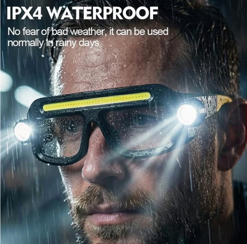 LED Glasses Safety Glasses with Lights,5-Mode Rechargeable USB Work Flashlight,Waterproof Headlamp for Hiking Camping