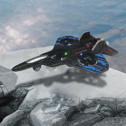 RC Airplane for Kids and Beginners, 2.4GHz Foam Drone Remote Control Airplane Outdoor Flying Toy, 360° Drop-Resistant Stunt Spin Remote Fighter Jet with Lights (Blue)