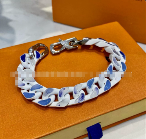 Blue Sky  White Clouds Cuban Chain Bracelet  Non-Fading Enamel Stainless Steel Euro-American Style, Unique Niche Design Titanium Steel Necklace