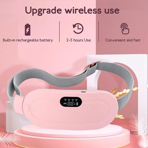 Cordless Period Cramp Relief Massager Belt with 3 Speed & 3 Crampfree Massage Modes | The Ultimate Heating Pad for Period Cramps Led Display (Pink & White Belt)