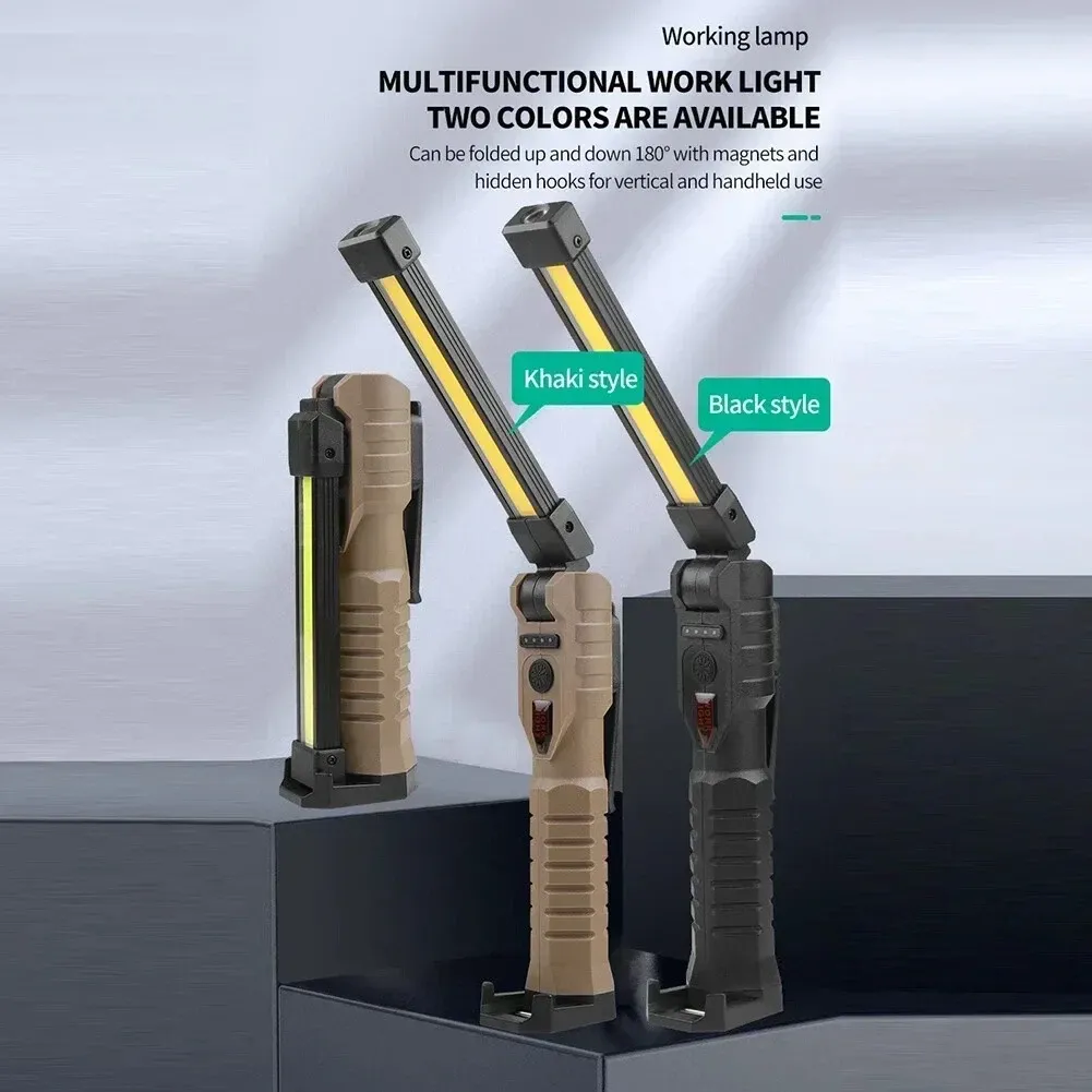 LED Inspection Work Lights, USB Rechargeable COB Flashlight, 180° Rotate Foldable Work Light with Magnetic Base, 5 Modes, Folding Inspection Light Bar for Car Repairing, Camping