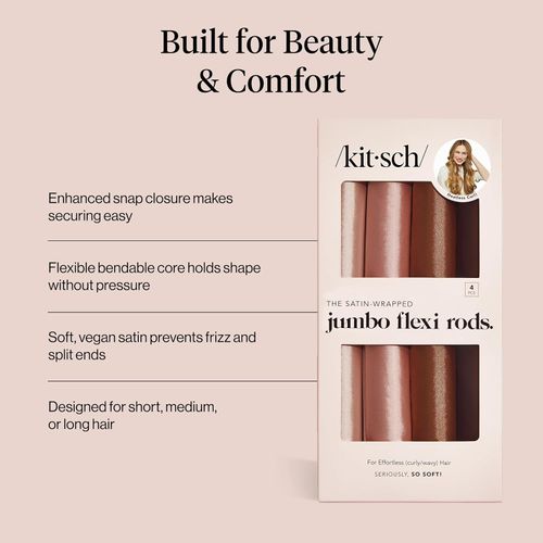 Satin Hair Curlers, Heatless Curling Rod - Jumbo Flexi Rod for Heatless Curls Overnight, Comfortable Hair Curlers to Sleep In for Frizz-Free, No Heat Damage Styling - 6pcs