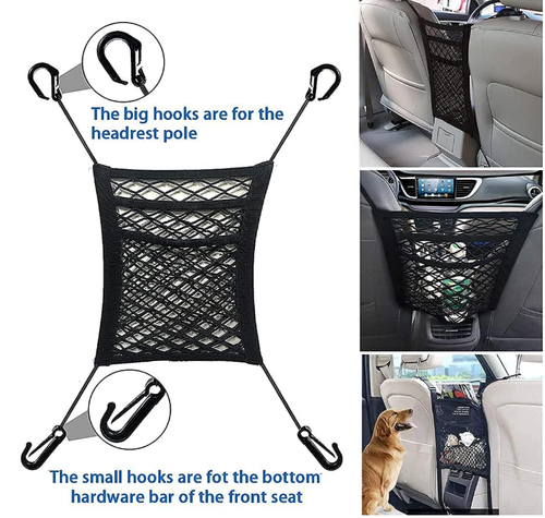 3-Layer Car Mesh Organizer, Seat Back Net Bag, Barrier of Backseat Pet Kids, Cargo Tissue Purse Holder, Driver Storage Netting Pouch, Car Accessories