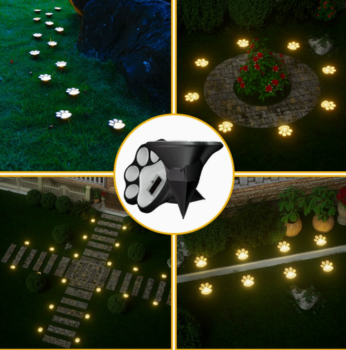 Solar-Powered LED Dog Paw Print Lawn Lights — Outdoor Rainproof Garden & Courtyard Decorative Ground Stakes — Realistic Paw Print Pathway Lights — Solar LED Outdoor In-Ground Garden & Yard Lighting